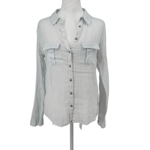 🌿 Hinge Striped Button-Down Shirt XS | Cotton Linen Lightweight Top Summer - Picture 1 of 11